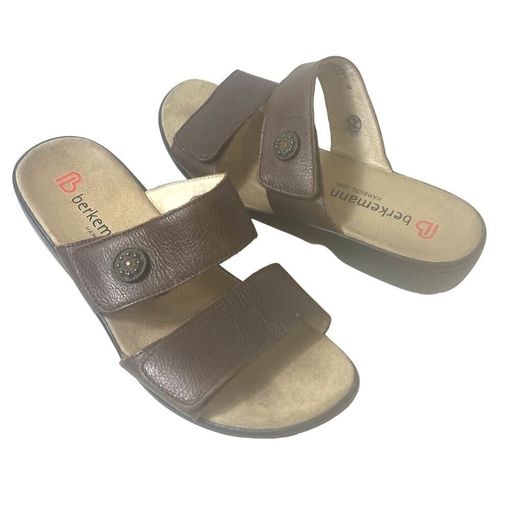 Berkemann 2 Straps Brown Leather Slip On Summer Sandals Women's UK 7 US 9 Casual